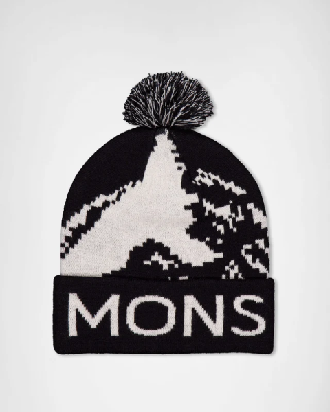 Mons Royale Mtn Pixel Merino Pom Pom Beanie, Black / White, Grösse OS