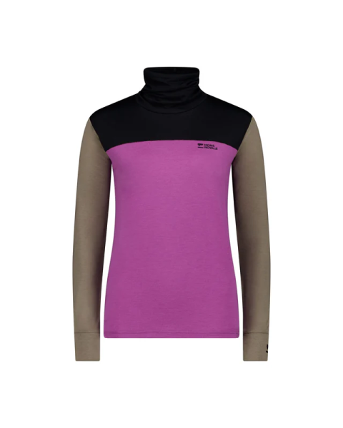 Mons Royale Yotei Merino High Neck Long Sleeve, Purple Bolt / Walnut / Black