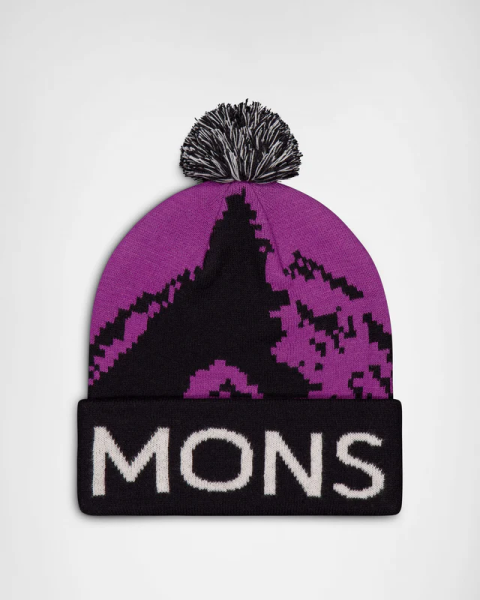Mons Royale Mtn Pixel Merino Pom Pom Beanie, Purple Bolt / Black, Grösse OS