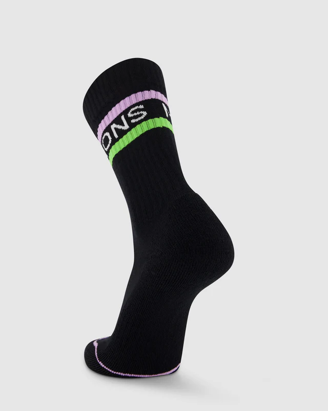 Mons Royale Signature Merino Crew Sock, Black / Lime / Pastel Purple