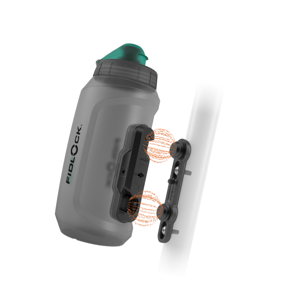 Fidlock TWIST Trinkflasche 750 ml Compact antibakteriell – Set (mit Bottle Connector, mit Bike Base). Transparent Black.
