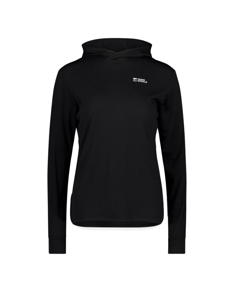 Mons Royale Pivot Merino Long Sleeve Hood, Black, Grösse L