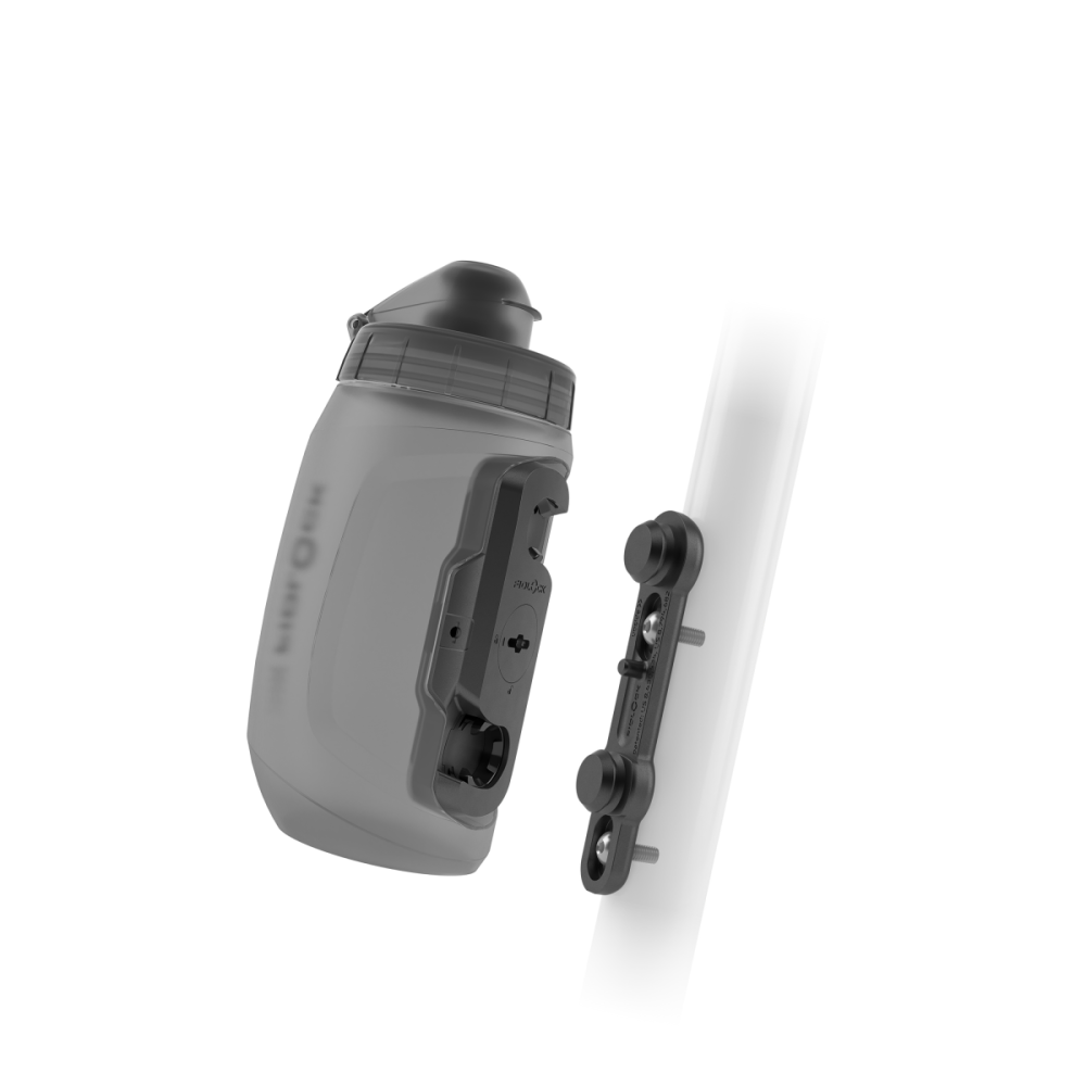 Fidlock TWIST Trinkflasche 450 ml, Set (mit Bottle Connector und Bike Base). Transparent Black.